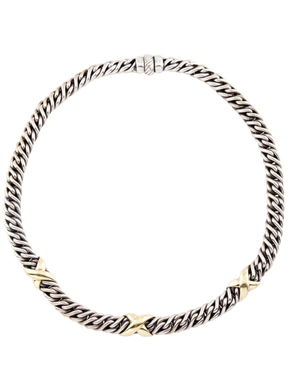 David Yurman Two-Tone X Station Collar Necklace- sterling silver & 18k gold